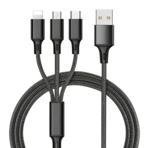 3-in-1 Braided Charging Data Cable, Micro Type-C Lightning For Apple IPhone And - Picture 1 of 5
