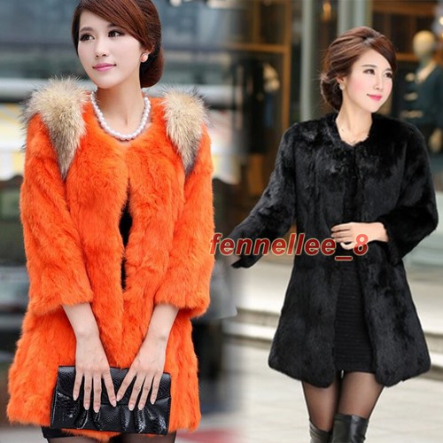 OFF WHITE Giacca collare da donna vera pelliccia di coniglio cappotto sottile pelliccia procione outwear invernale parka