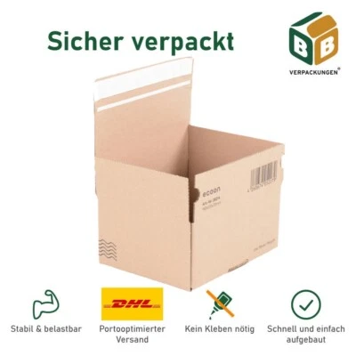BB-VERPACKUNGEN GMBH DHL Kleinpaket Automatikboden selbstklebend 163x133x76mm Faltkarton Faltbox