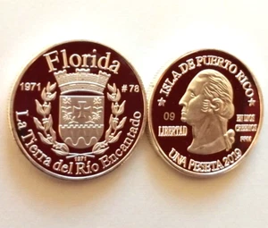 PESETA FLORIDA 2019 Serie Pueblos PUERTO RICO Plata Boricua Silver Quarter 1/100 - Picture 1 of 13
