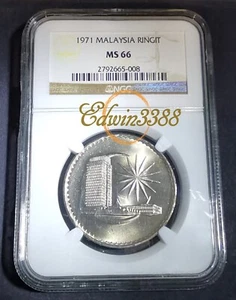 Malaysia 1971 RM1 ($ 1) Parlamentsmünze 1. Serie (NGC MS66) - Bild 1 von 2