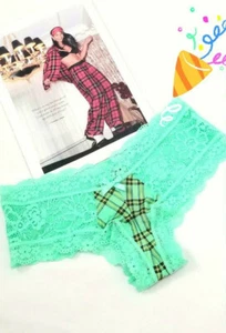 VICTORIA'S SECRET SLIP SPITZE CHEEKY HELLGRÜN KARIERT VORNE GR. S NEU - Bild 1 von 7