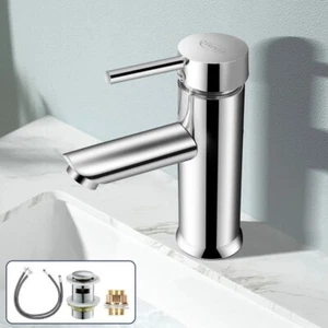 Modern Bathroom Taps Basin Sink Mono Mixer Chrome Cloakroom Tap + Free Waste New - Picture 1 of 9