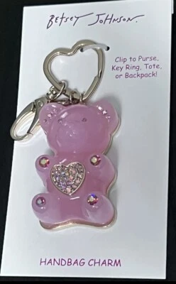 NUEVO Bolso de Mano Betsey Johnson Dije Llavero Clip Rosa Oso Gomoso Cristal Corazón NUEVO Foto 1 de 4