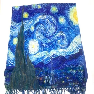Sciarpa donna foulard scialle grande vintage lana fantasia stola stampe Van Gogh - Picture 1 of 2