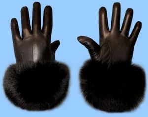 NEU HERREN Größe 8,5 oder Medium ECHTES SCHWARZES FUCHSPELZ & LAMMFELL LEDER HANDSCHUHE - Bild 1 von 2