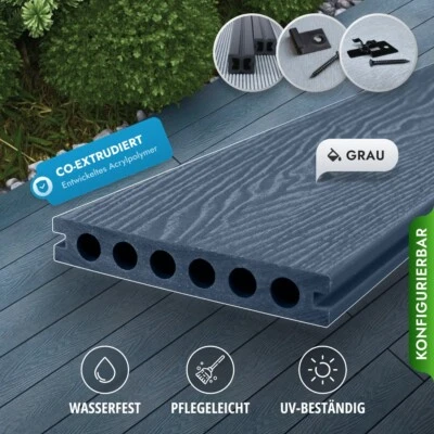 WPC Terrassendielen Kratzfestigkeit Premium Diele 3.6m-5m Komplettbausatz 6-90m² - Bild 1 von 4