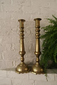 Pair Vintage Ornate Brass Candlesticks Heavy Large Baroque Gothic Decor 19" - Picture 1 of 19