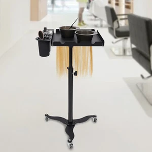 Salon Rolling Tray Beauty Hair Stylist Storage Mobile Trolley Cart with 2 Bowls - Picture 1 of 18