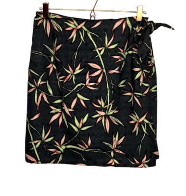 Tommy Bahama Mediana Gris Oscuro 100% Seda Hawaiana Tropical Bambú Corbata Envolvente Falda Foto 1 de 4