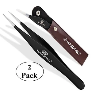 Pack of 2 Professional Sharp Tweezers Pointed Tip | Stainless Steel, Fine Tip - Picture 1 of 7