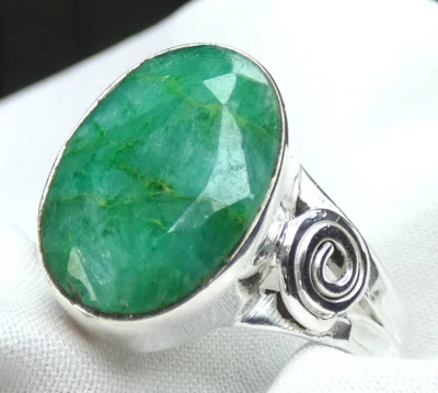 Ring 925 Silber Gr. 19,1 (60) ovaler facettierter Smaragd modisches Unikat neu - Bild 1 von 4