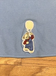 VTG Blue Jean Teddy Bear w/ Balloon Thermal Waffle Weave Baby Blanket - Picture 1 of 6