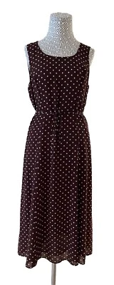 复古 Cynthia Howie 适用于 Maggy Boutique 棕色连衣裙白色圆点 10 完美 — 第 1/4 张图片