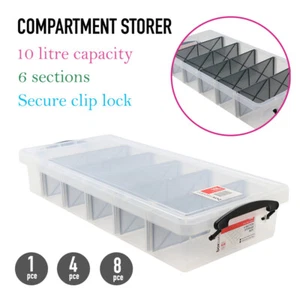 1/4/8x Compartment Storage Container 10L Removable Dividers Clear Craft Tool Box - Picture 1 of 8