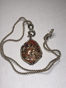 Vintage Monet Gold Tone Pink Enamel & Rope Necklace 24” w 2” Changeable Pendant - Picture 1 of 10