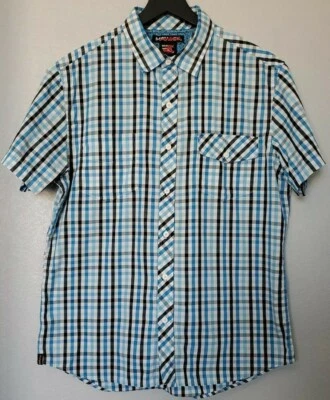 Camisa de vestir Tony Hawk para hombre azul y blanco a cuadros con botones manga corta talla grande Foto 1 de 4
