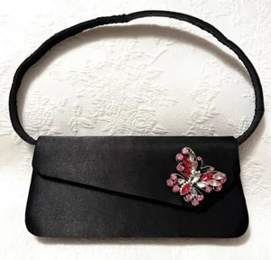 Liz Soto Small Black Satin Butterfly Clutch Handbag - Picture 1 of 10
