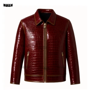 Herren Lederjacke Burgunder Krokodilprägung echtes Rindsleder glänzend Biker S-5XL - Bild 1 von 11