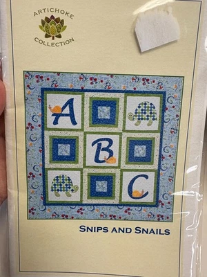 SNIPS AND SNAILS Baby Quilt Pattern, 40x40" featuring snails and turtles and ABC - Image 1 of 2