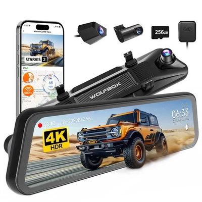 WOLFBOX G900 Tripro 3 Channel 4K STARVIS 2 IMX678, Include 256GB Mirror Dash Cam - Image 1 of 4