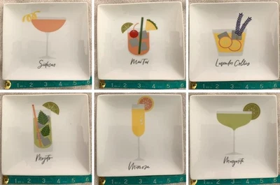 6 Crate & Barrel Cocktail Appetizer Square Porcelain Plates - Image 1 of 2