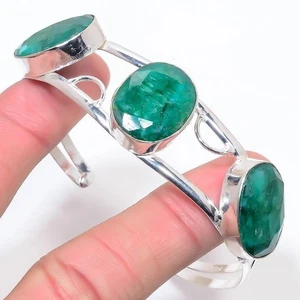 Sterling Silver Natural Sakota Mines Emerald Trendy Channel Set New Bangle Cuff - Picture 1 of 7