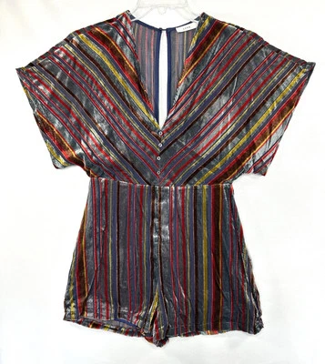 Mameluco retro Henley Babydoll a rayas de terciopelo exuberante a rayas con cuello en V Foto 1 de 4