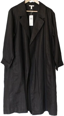Eileen Fisher NWT Organic Linen Trench C/L Coat SZ L May fit XL $278 Black - Image 1 of 4