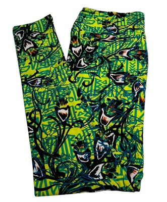 Leggings LuLaRoe TC alta curvilínea FLORAL AMARELO NEON colorida geométrica elástica - Imagem 1 de 4