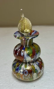Authentic Murano Millefiori Perfume Bottle w/ Gold Aventurine Leaf Stopper Italy - Picture 1 of 5