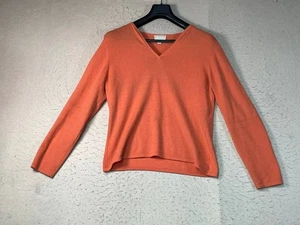 Charter Club Womens Large Orange 100% Cashmere Sweater V Neck Pullover See Stain - Picture 1 of 10