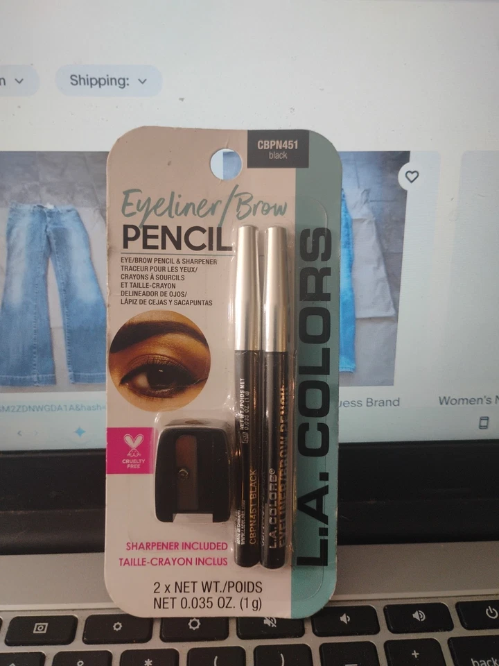 New L.A. COLORS Bonus Pack EYELINER / EYEBROW PENCIL Black w/ Sharpener. - Image 1 of 1