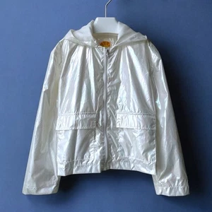 C&C California Iridescent Liquid White Rain Windbreaker Jacket, Girl’s Size 12 - Picture 1 of 7