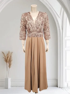 Vestido de Noche KIYONNA Talla 1X Paris Plisado Lentejuelas Corpiño Línea A Oro Rosa Tostado Foto 1 de 4