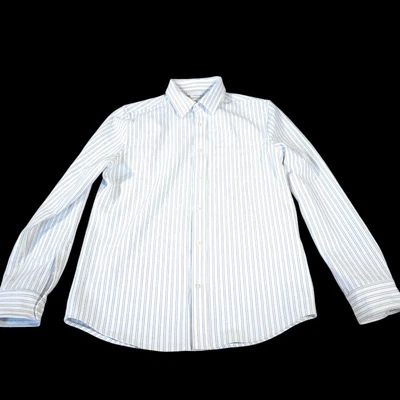 Zara Button Up Striped Shirt Men Size M Blue White Thick Textured Coastal Office - Image 1 of 4