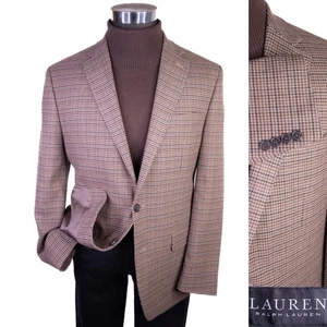 Ralph Lauren Mens Blazer Sz 42R Sport Coat Jacket Poly Blend 2-Btton Houndstooth - Picture 1 of 13