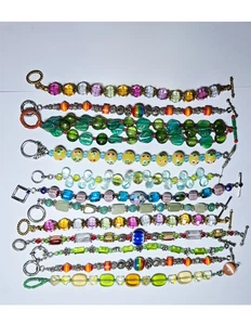 Colorful Bracelets Lot of 12 Rainbow Green Yellow Beaded Toggle Bracelet - Picture 1 of 23