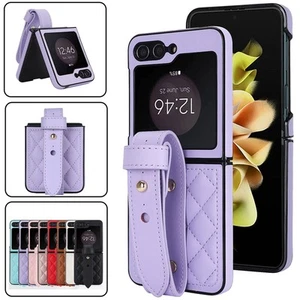 For Samsung Galaxy Z Flip 7 6 5 4 3 5G Case Shockproof Leather Wristband Cover - Picture 1 of 83