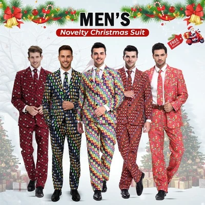 THE FANCY DRESS Herren Erwachsene Neuheit Weihnachtsanzug Neuheit lustig Weihnachten Party Jacke Krawatte Hose