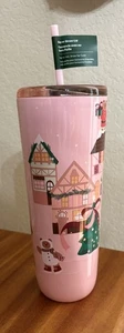 Starbucks 2025 Christmas Gingerbread Pink Stainless 24 Oz Tumbler Sip Or Slide - Bild 1 von 5
