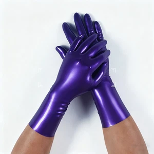 Guantes largos morados brillantes para mujer, guantes cortos elásticos de fiesta - Imagen 1 de 4
