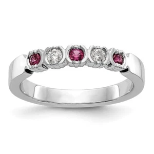 14k White Gold 1/10 carat Diamond and Ruby Wedding Band Ring for Women Size 7 - Picture 1 of 8