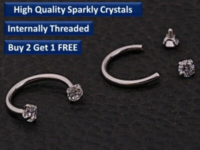 Attractive Internally Threaded Crystal Horseshoe Piercing Hoop Ring Gift - Image 1 of 4
