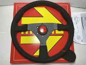 MOMO MonteCarlo 350mm 14' Suede Thickened Spoke Red Stitch Sport Steering Wheel - Picture 1 of 13