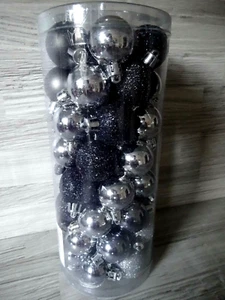 48 Weihnachtskugeln-anthrazit/silber--Glitter-Baumschmuck--Kugeln--ca. 3 cm -PK1 - Bild 1 von 5