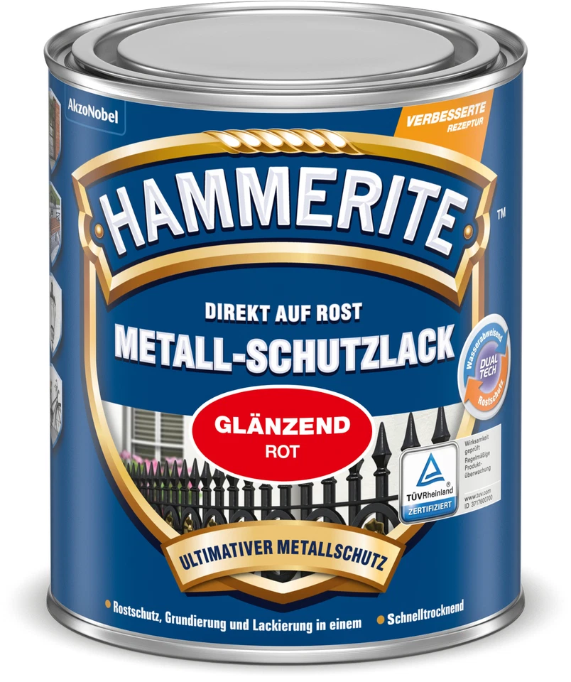 Hammerite 250 Ml Metall Schutzlack LACK Farbe rot glänzend