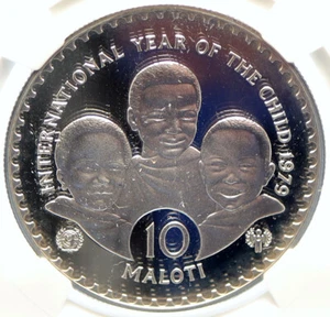 1979 LESOTHO AFRICA Year of the CHILD Old PROOF Silver 10 Maloti Coin NGC i99382 - Picture 1 of 5