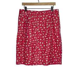 Boden Women's Cotton Linen Blend Pencil Skirt Size 12L Pink Geometric Pockets
