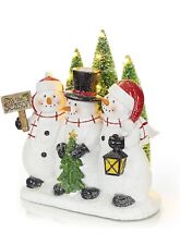 VP Home Snowman Couple Trio Christmas Figurines Resin Snowman Lighted 